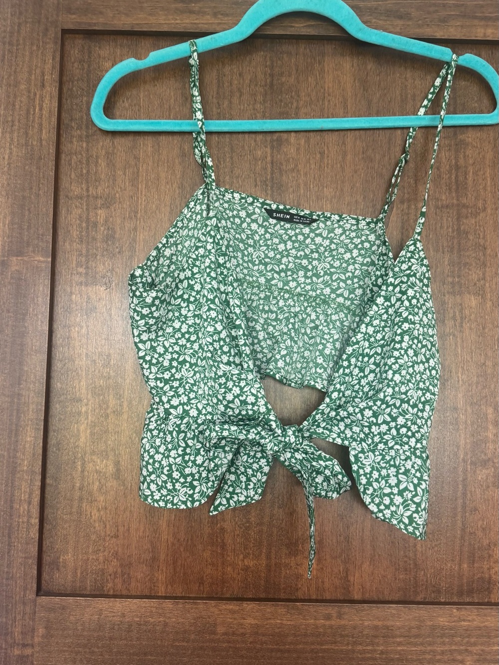SHEIN Green Floral Tie-Front Crop Cami